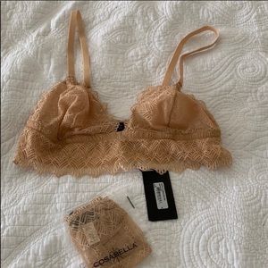 Cosabella Papyrus lace bra and thong M and S/M